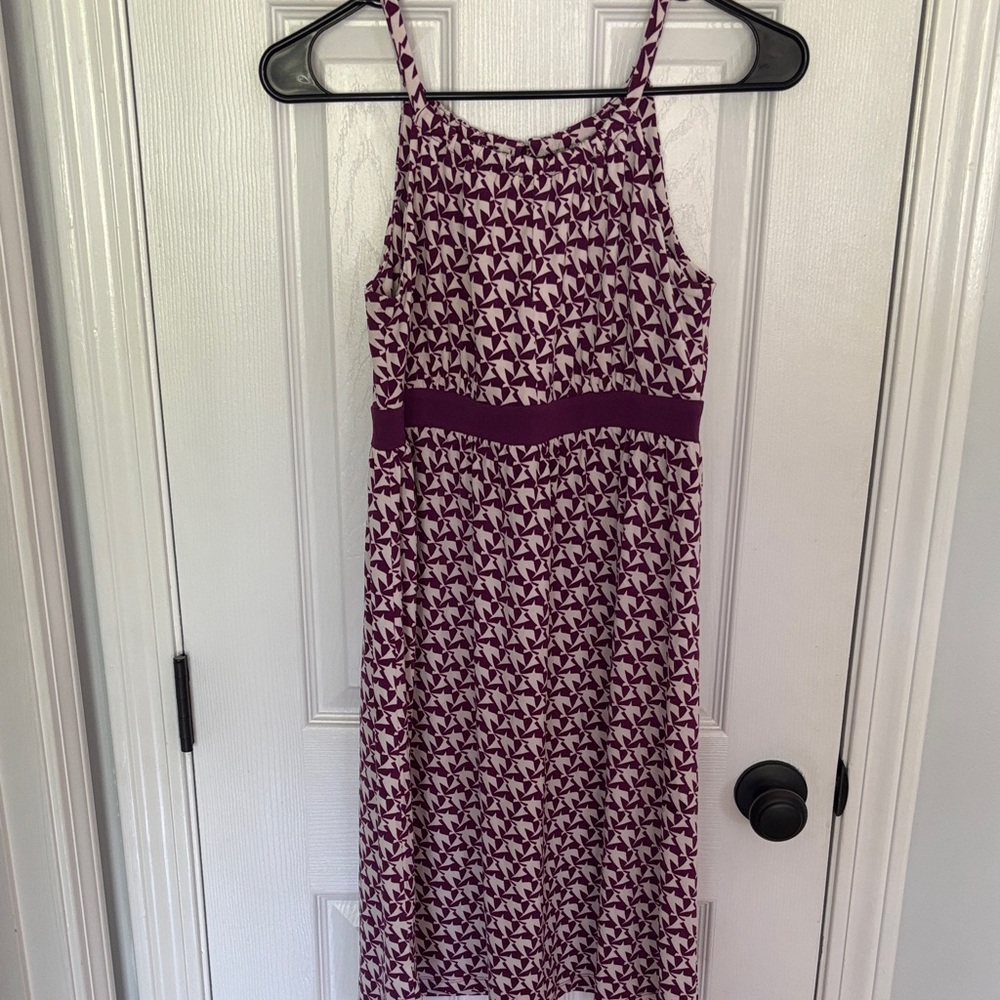 LOFT Purple and White Midi Dress